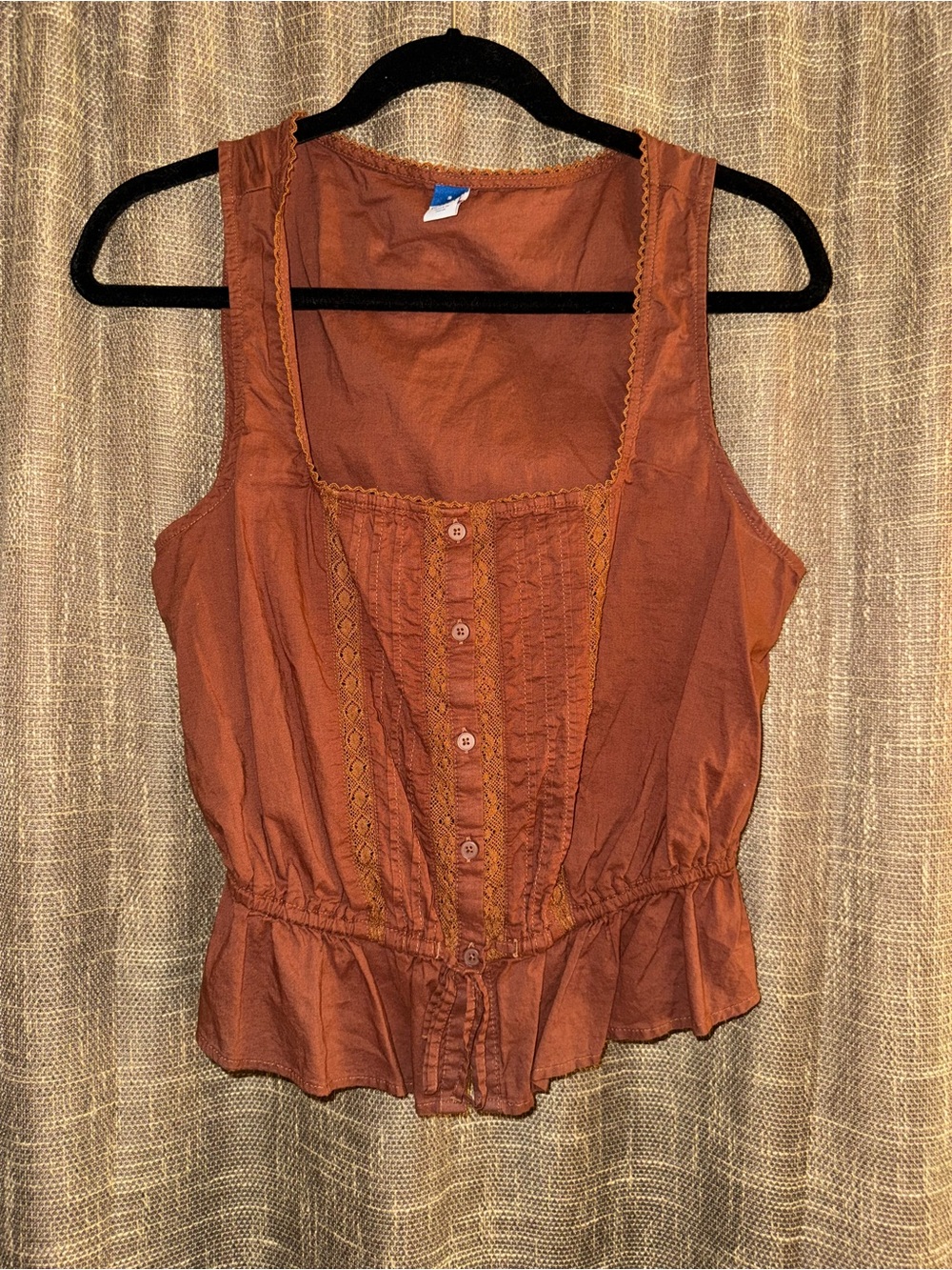 Old Navy Rusty Brown Button-Front Lace-Trim Top